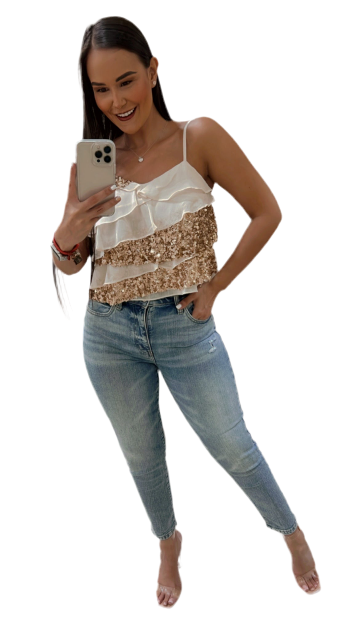 Blusa Blanca Lentejuelas Doradas