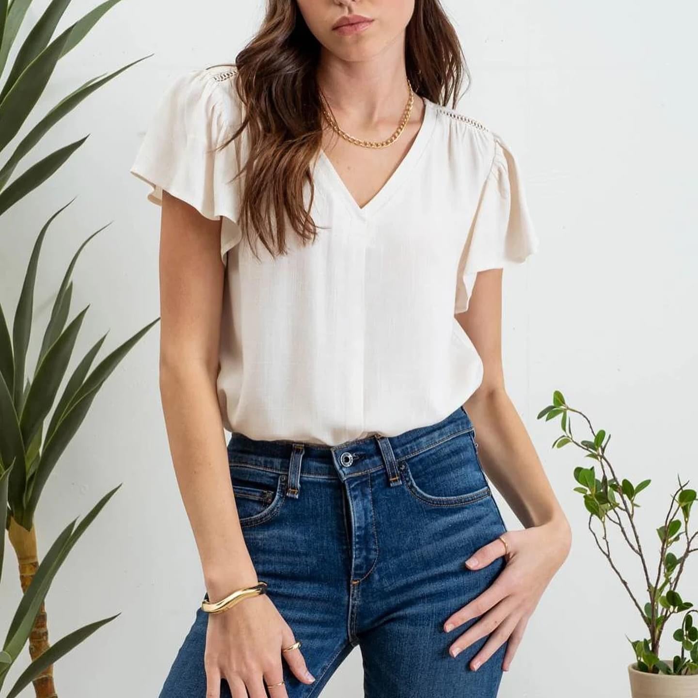 Blusa Crema Lino Manga Vuelos