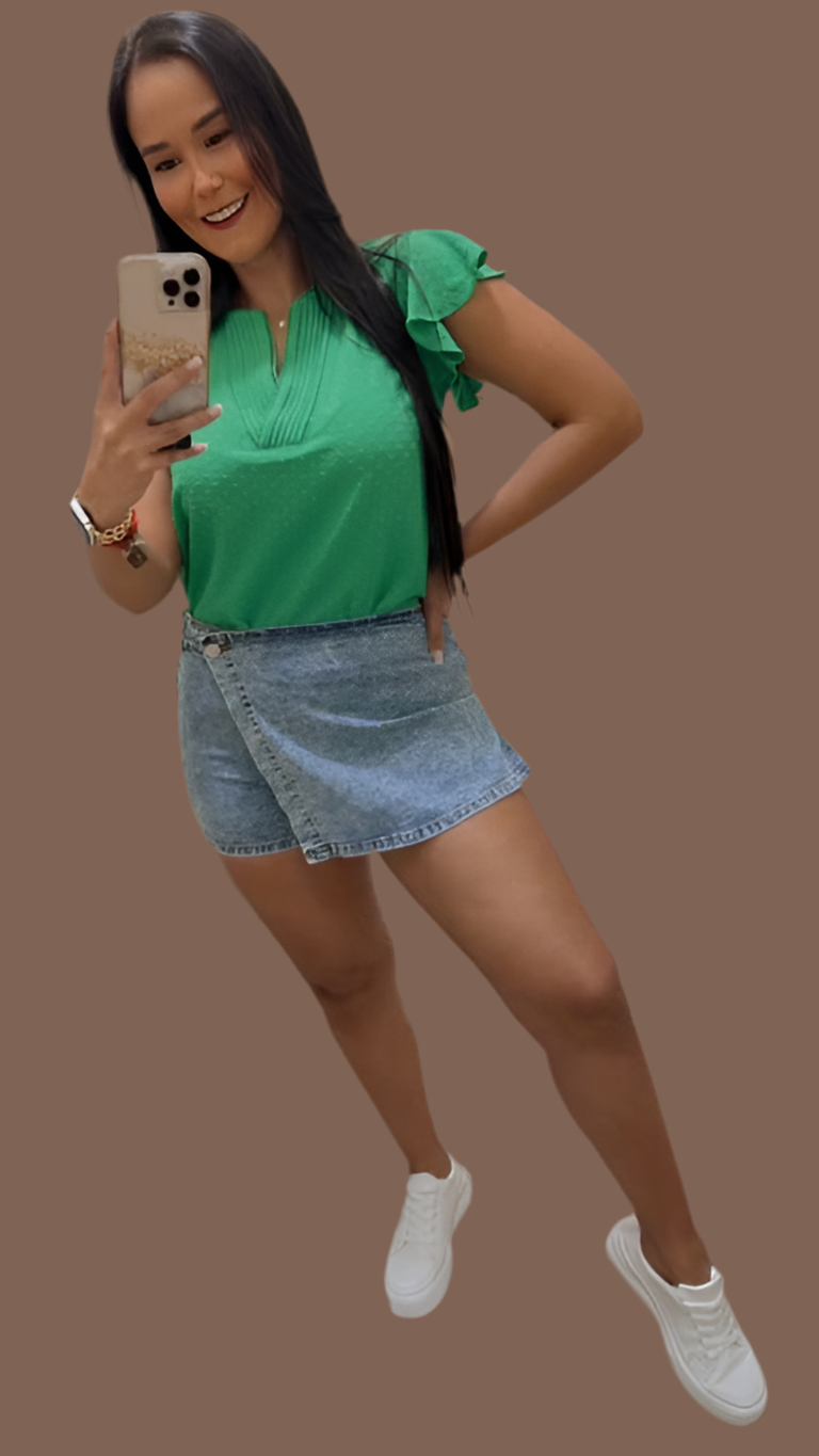 Blusa Cuello V Pliegues Cuello