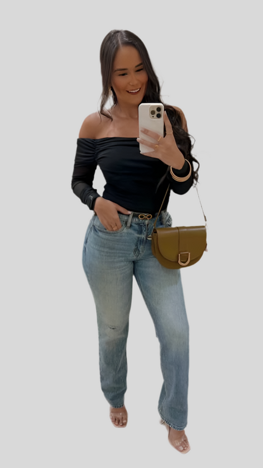 Bodysuit Negro Off Shoulder Transparencia