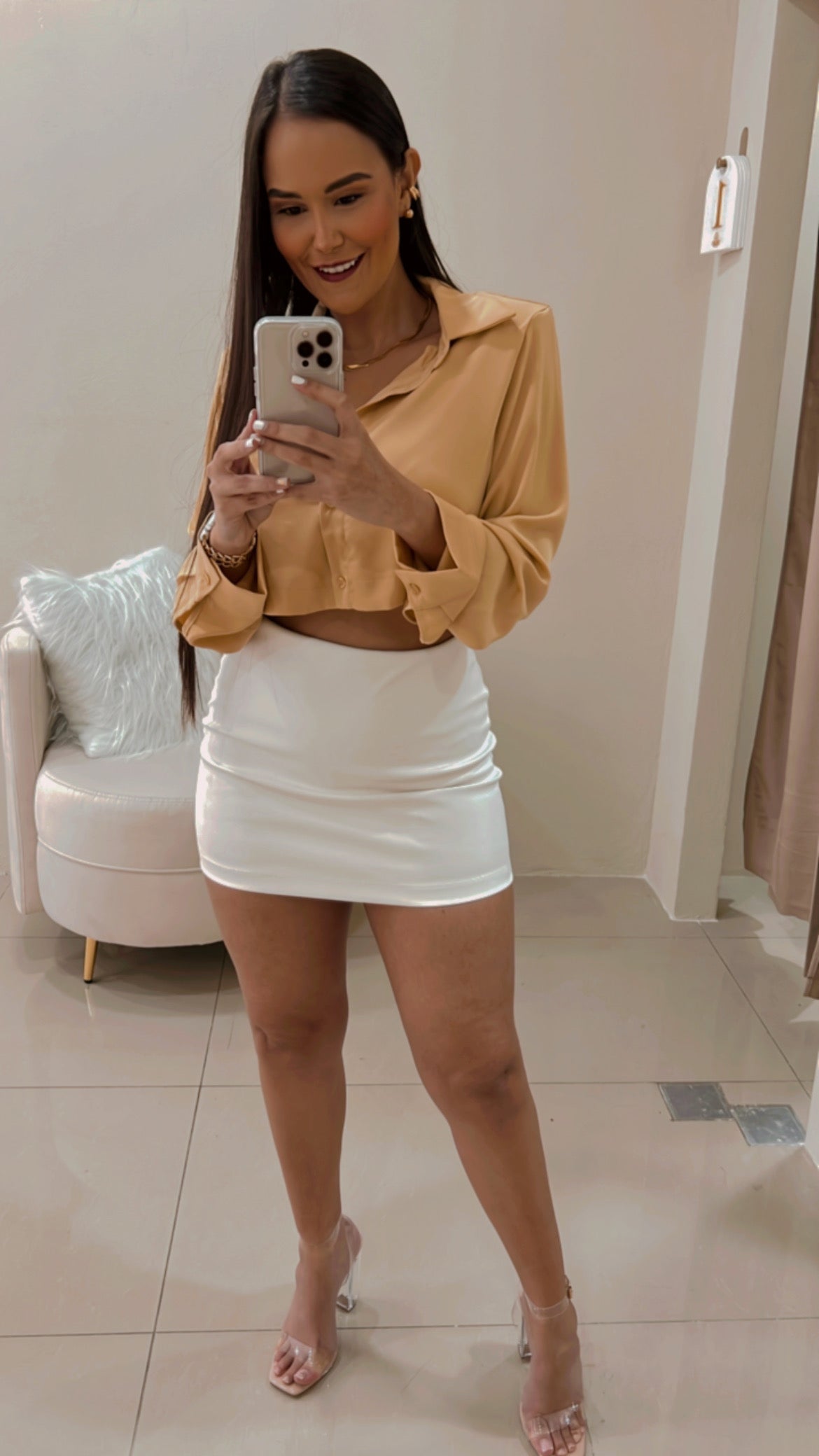 Camisera Dorada Corta Manga Larga