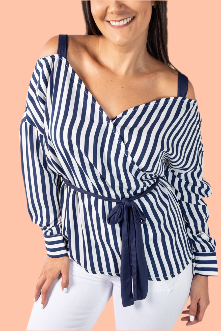 Blusa Blanca Rayas Azules