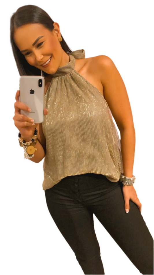 Blusa Dorada Cuello Tortuga Sin Mangas