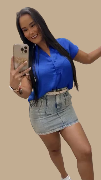 Blusa Azul Cuello V Botones