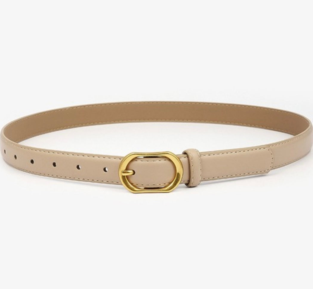 Faja Beige Delgada Hebilla Dorada