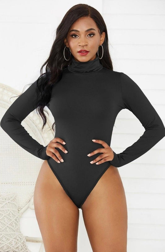 Bodysuit Negro Manga Larga Cuello Tortuga