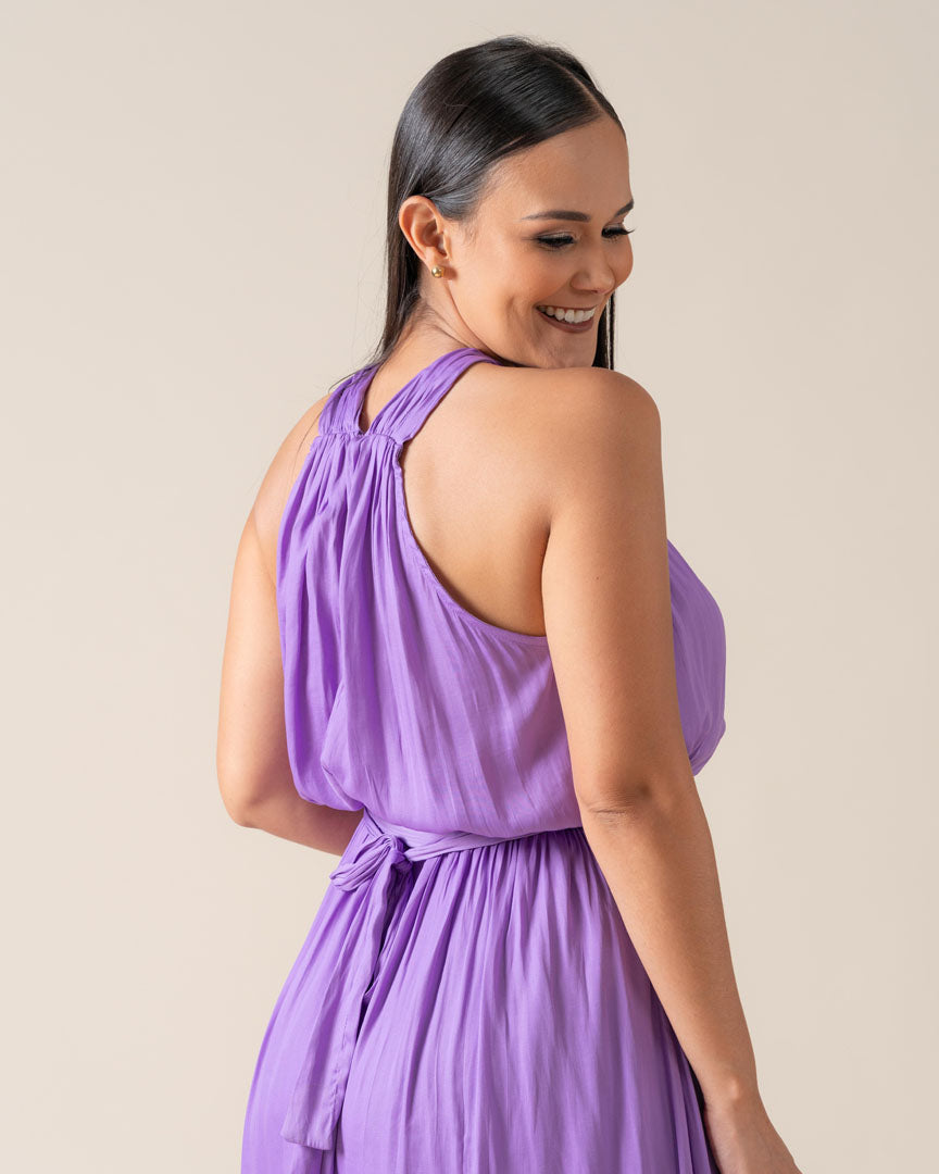 Maxi Vestido Lila Cuello Cruzado