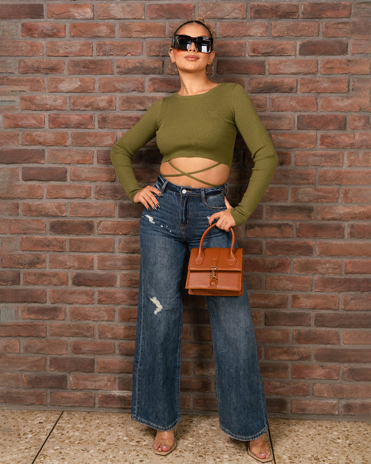 Crop Top Verde Musgo Manga Larga