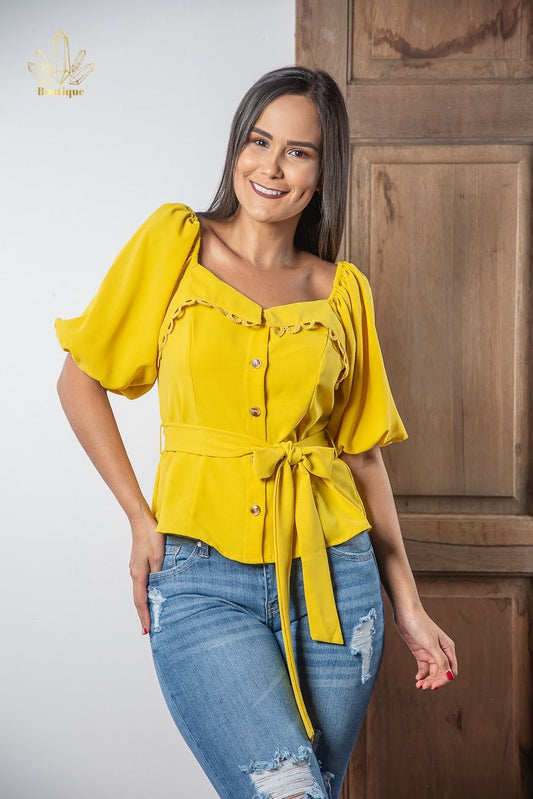 Blusa Mostaza Manga Bombacha