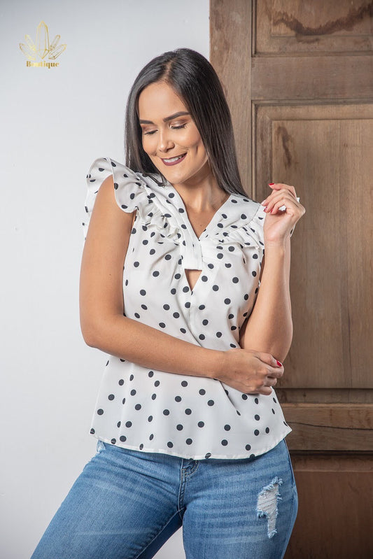 Blusa Blanca Puntos Negros