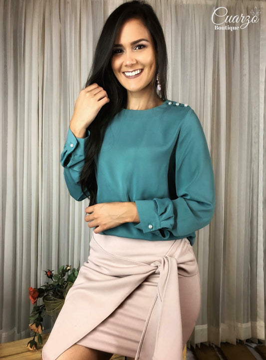 Blusa Esmeralda Manga Larga Perlas