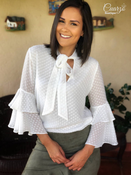 Blusa Blanca Lazo Cuello