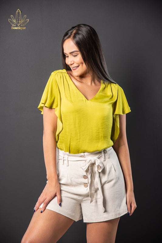 Blusa Verde Manzana Vuelos Mangas