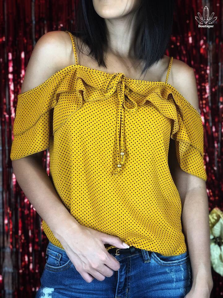 Blusa Mostaza Tirantes Puntos Negros
