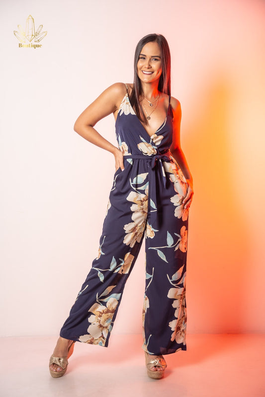 Enterizo Azul Flores Beige