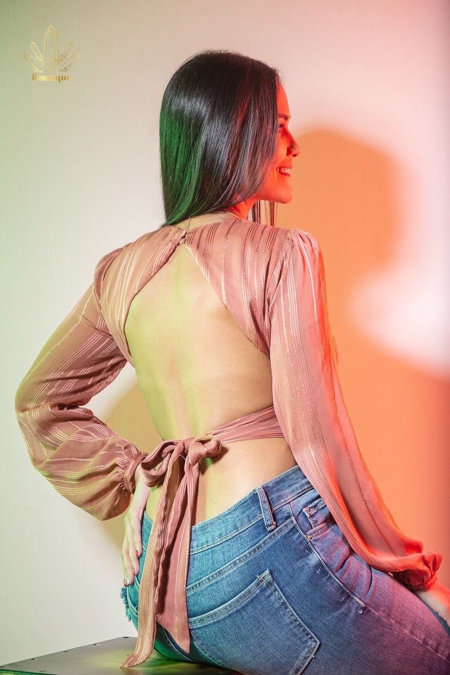 Crop Top Terracota Manga Larga Abertura Espalda
