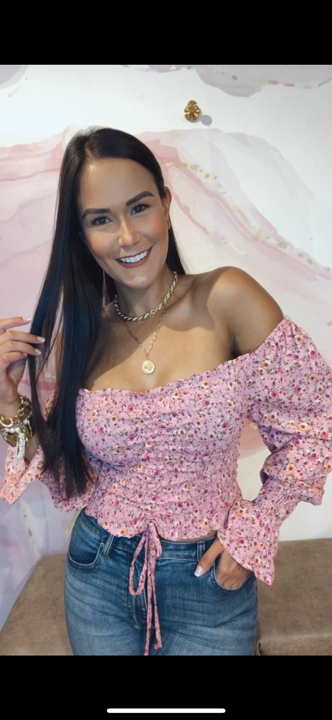Blusa Floreada Manga Larga