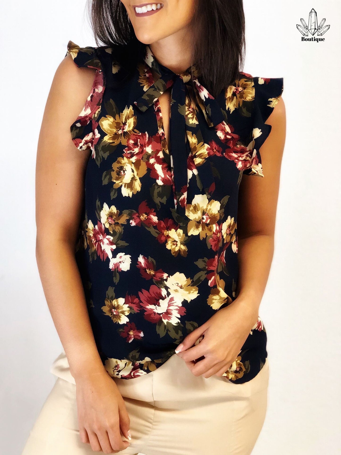 Blusa Floreada Lazo Cuello