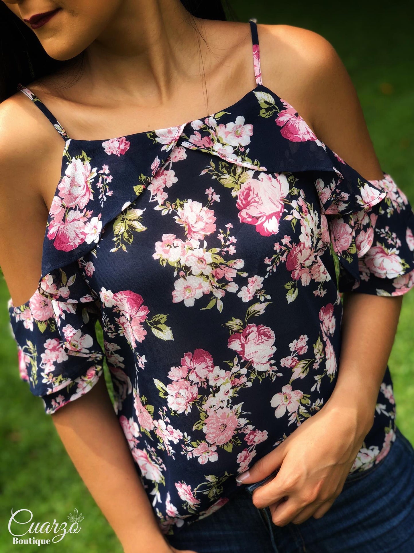 Blusa Azul Tirantes Floreada