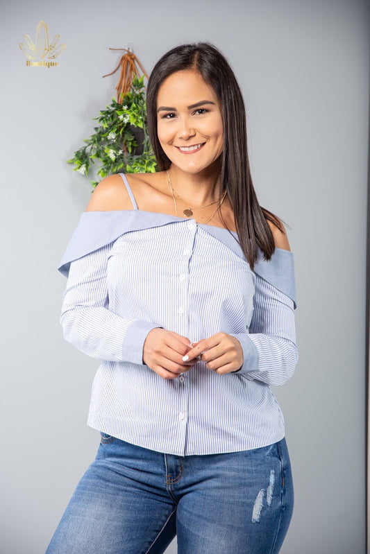 Blusa Blanca Tirantes Manga Larga Rayas