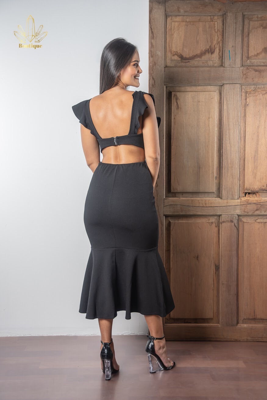 Vestido Negro Largo Abertura Espalda