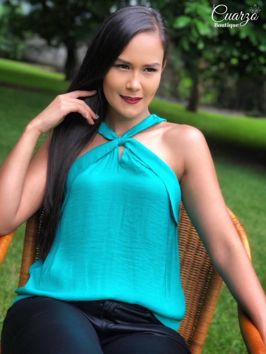 Blusa Turquesa Detalle Cuello
