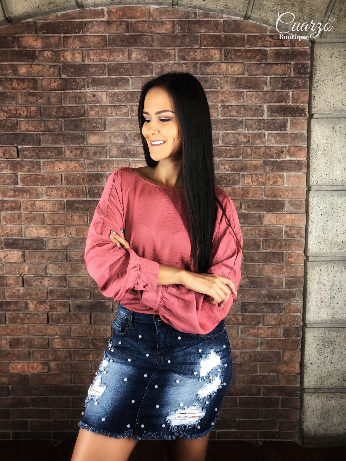 Blusa Palo Rosa Manga Larga Nudo Espalda