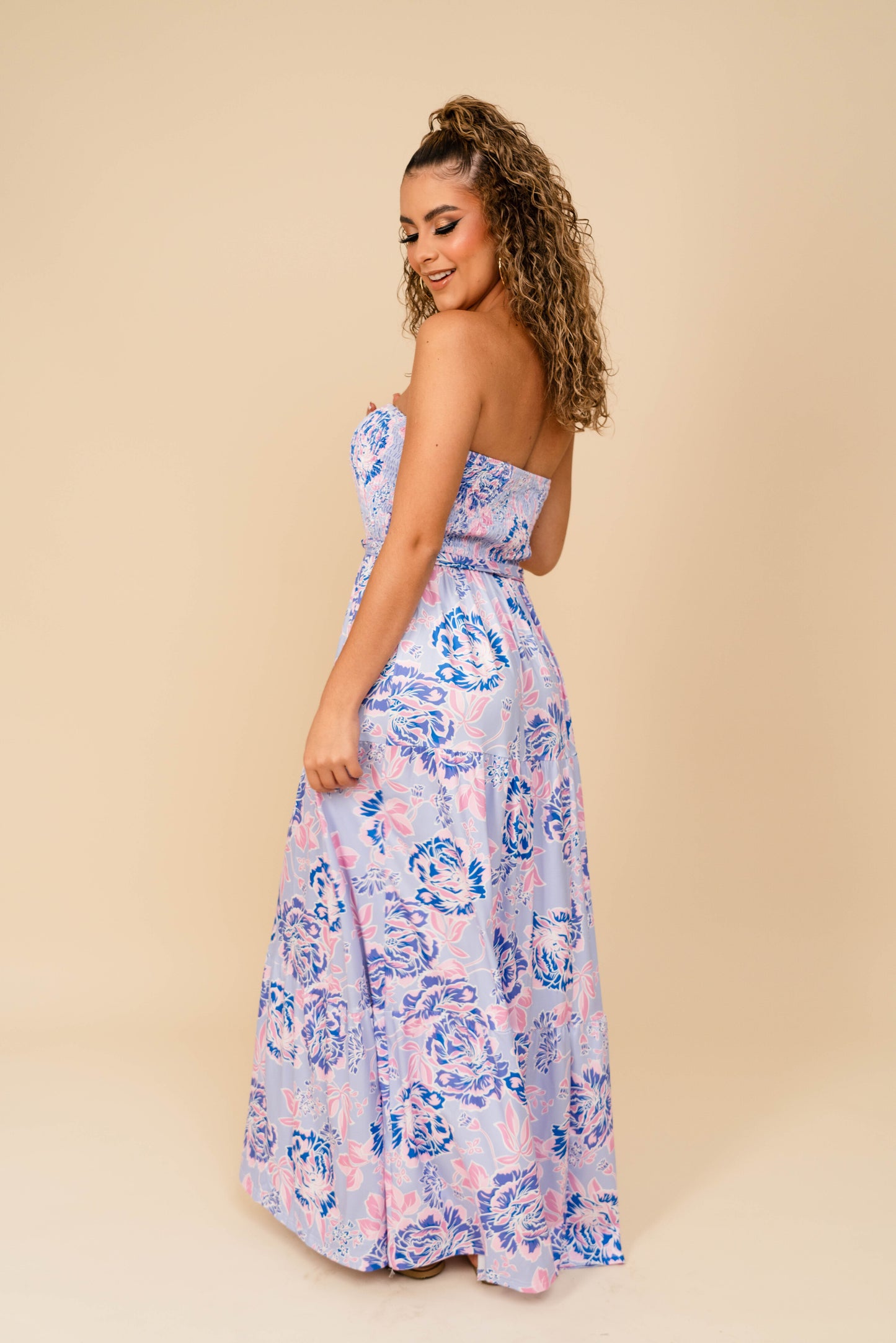 Vestido Lila Strapless Estampado