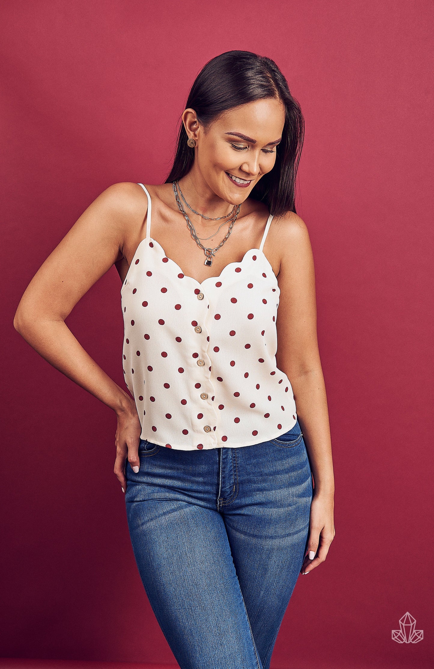 Blusa Beige Puntos Vino Tirantes