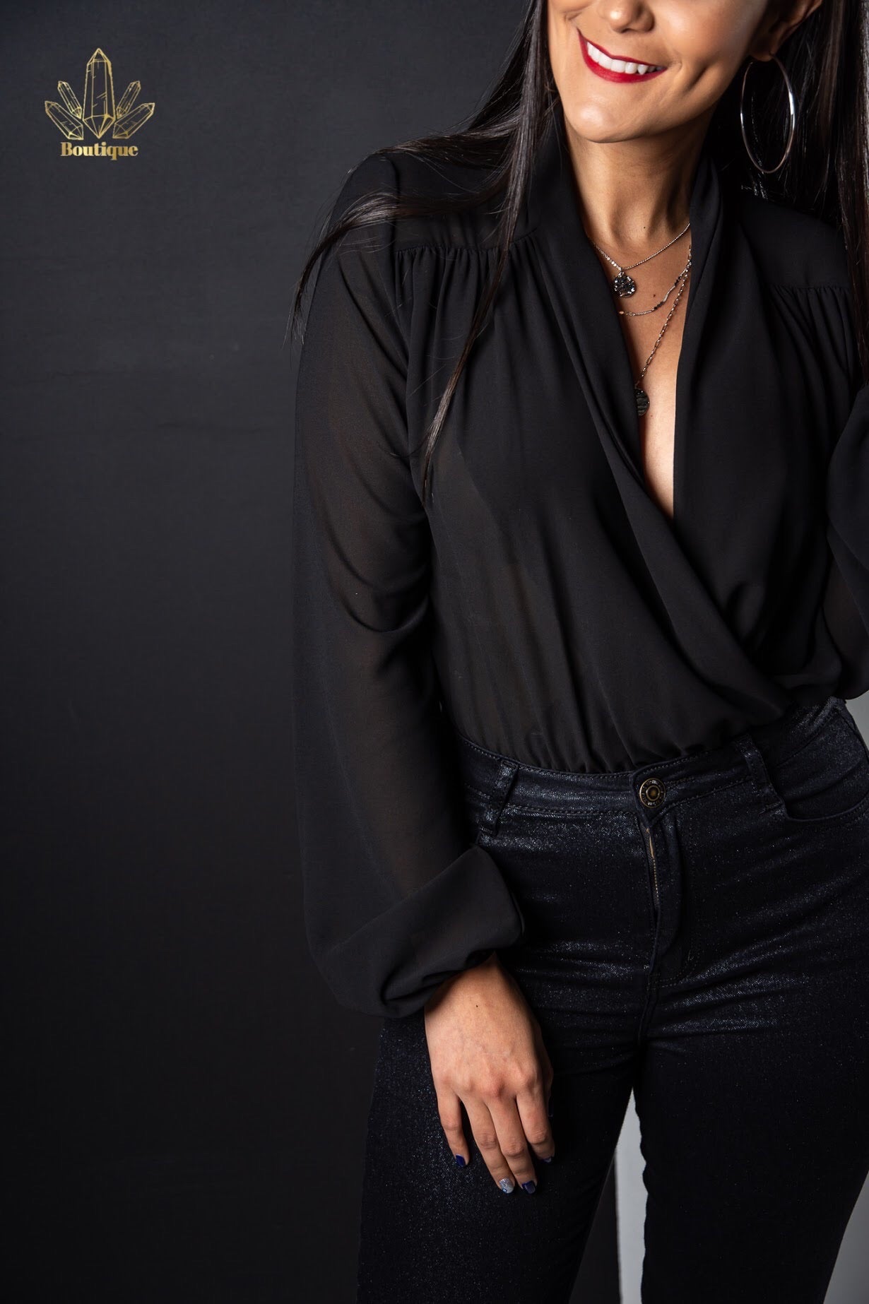 Bodysuit Negro Manga Larga