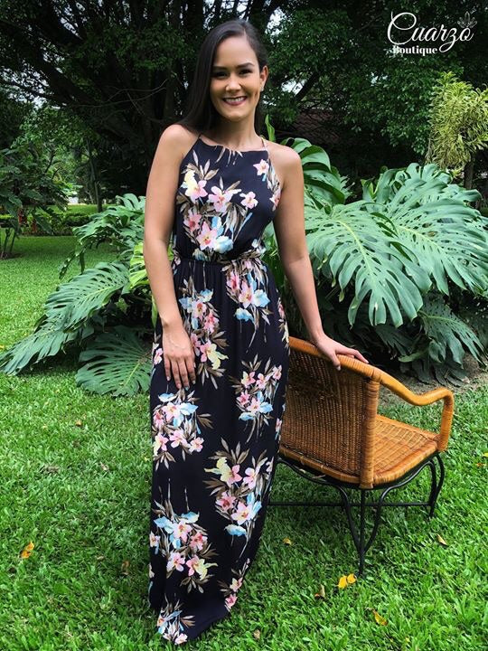 Vestido Negro Largo Floreado