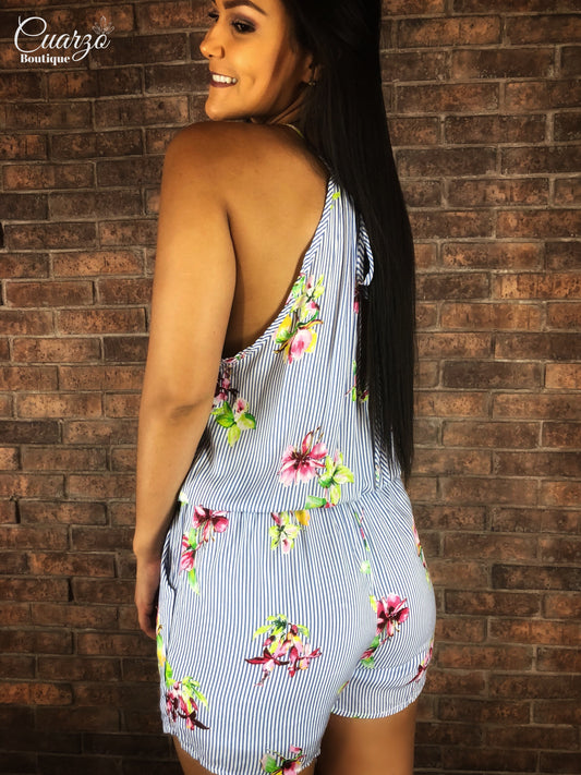 Romper Celeste Rayas Floreado