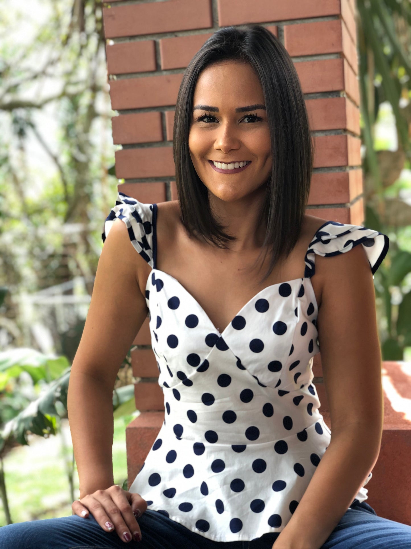 Blusa Blanca Puntos Azules