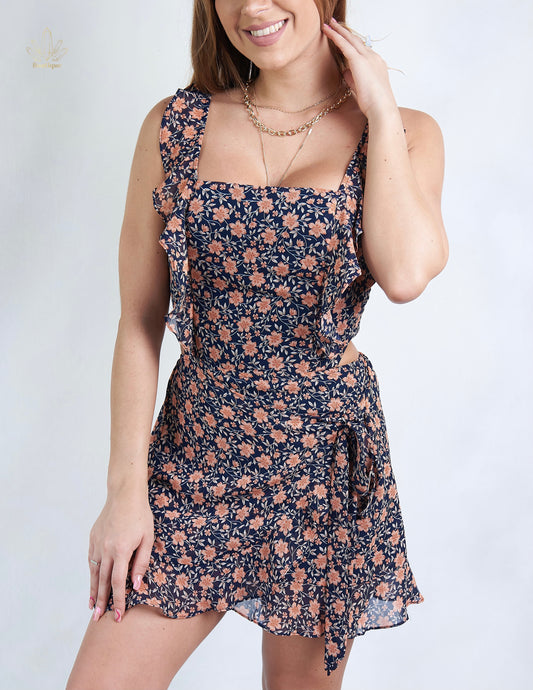Vestido Azul Floreado Tirantes Corto