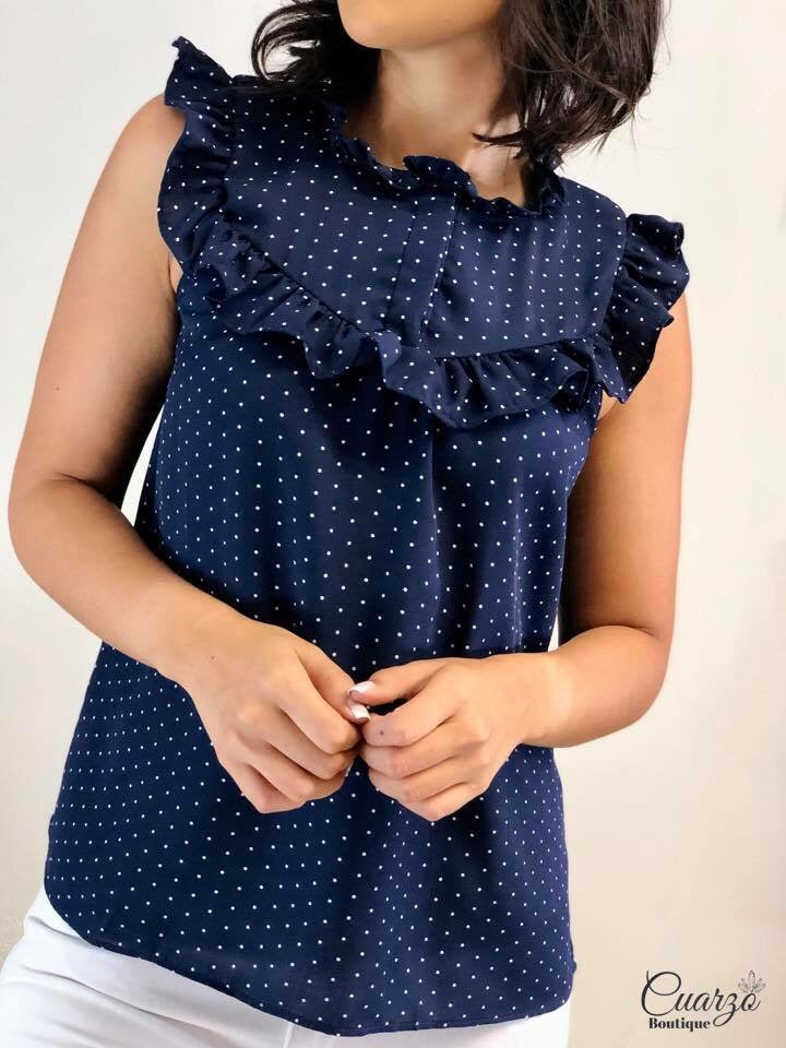 Blusa Azul Puntos Blancos