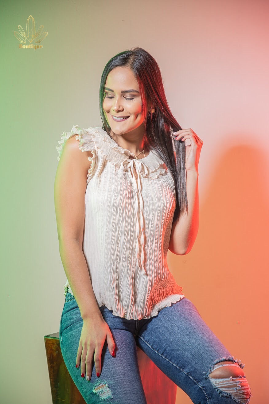 Blusa Sin Mangas Cuello Doble