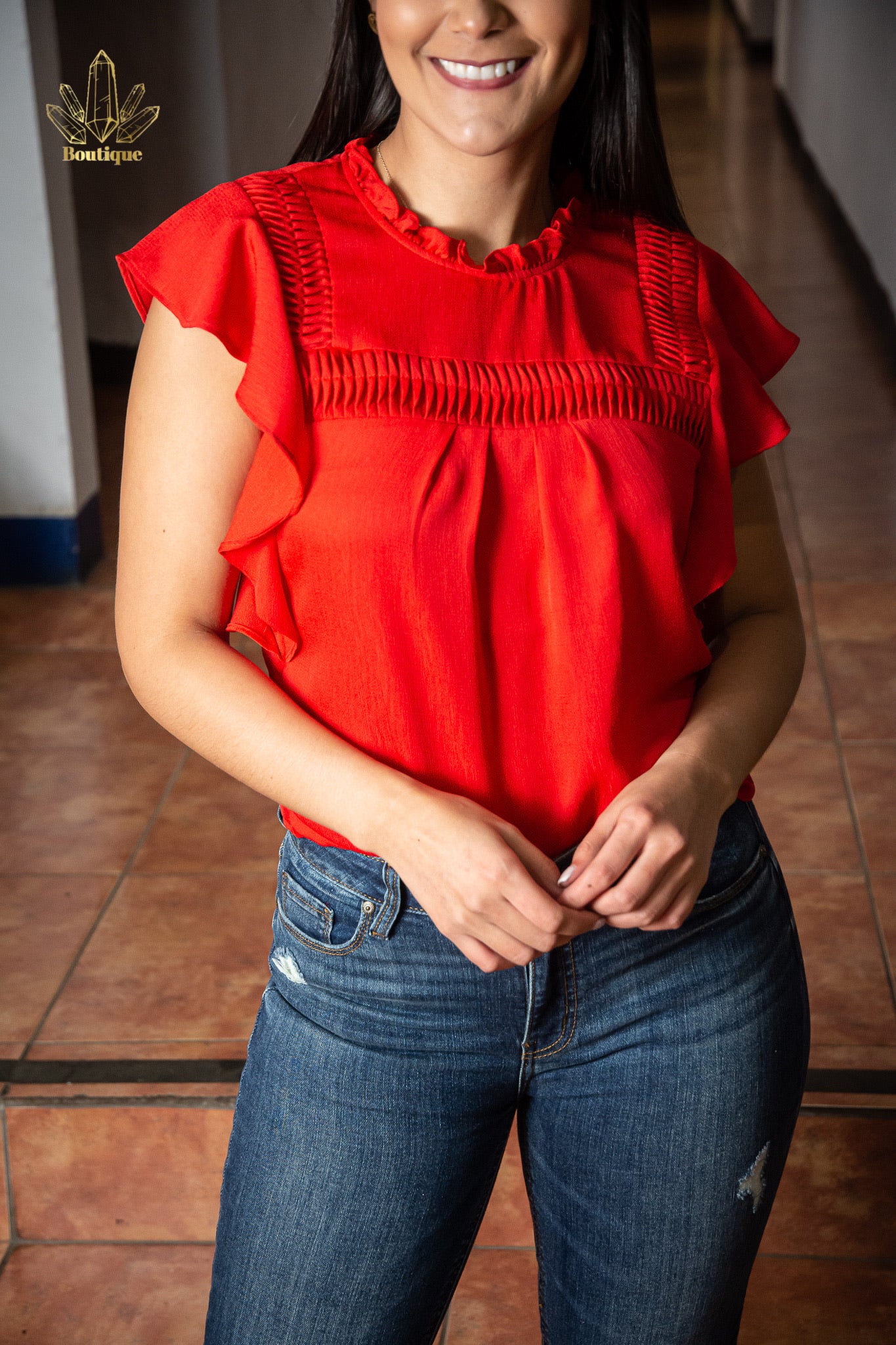 Blusa Roja Vuelos Mangas