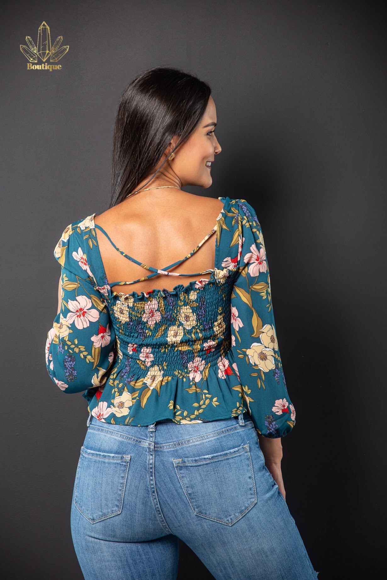 Crop Top Verde Oscuro Floreado