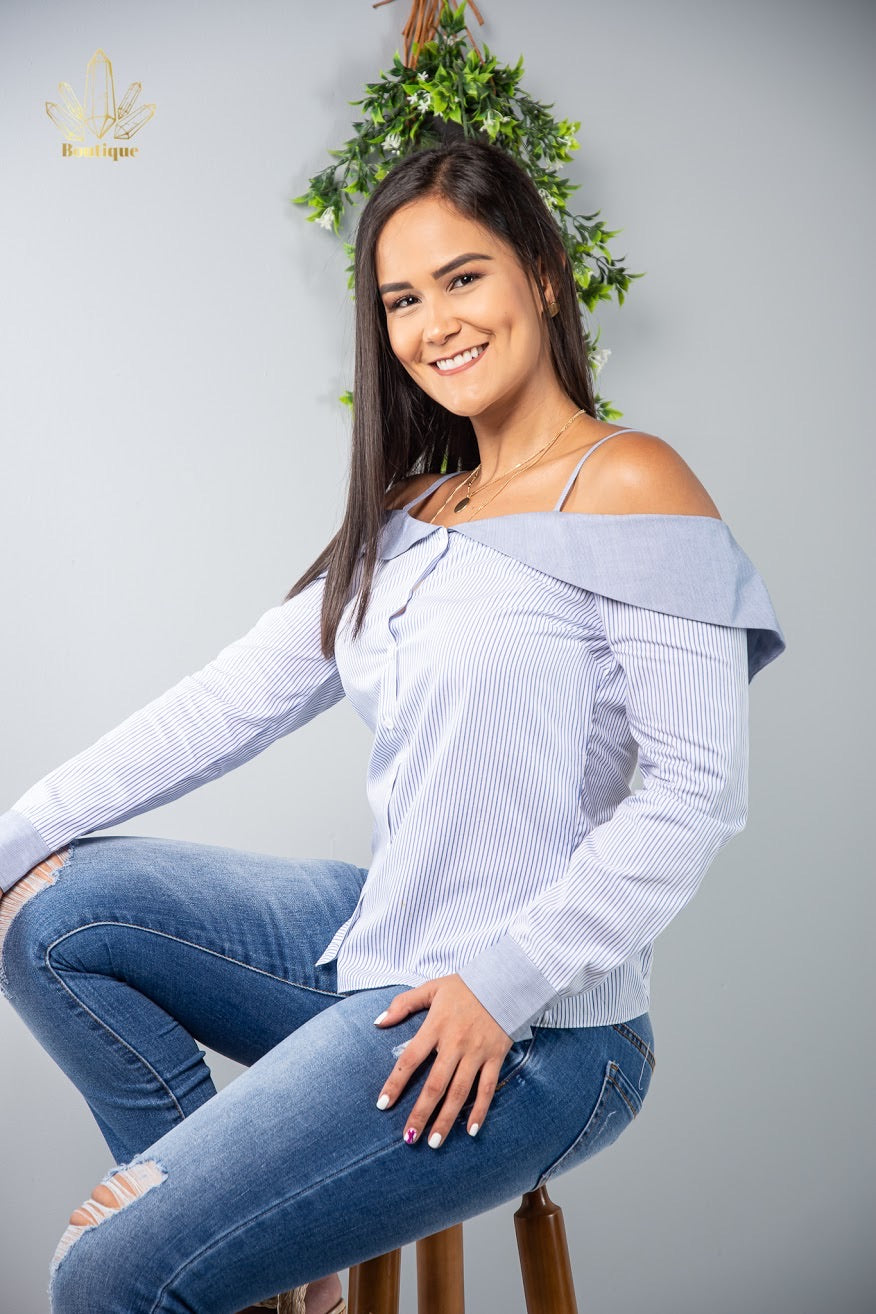 Blusa Blanca Tirantes Manga Larga Rayas