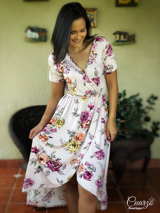 Vestido Rosa Largo Flores