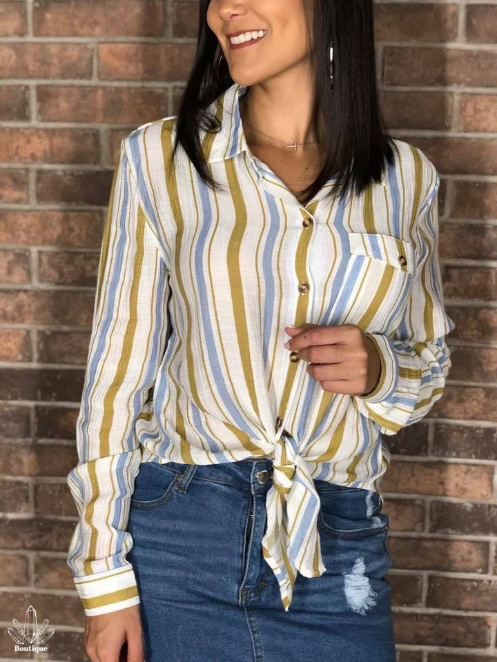 Camisera Rayas Mostaza y Celestes