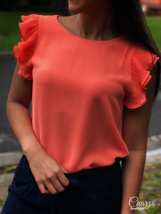 Blusa Naranja Neon Vuelos Hombros