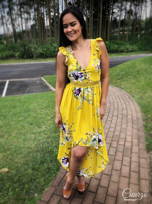 Vestido Amarillo Largo Floreado