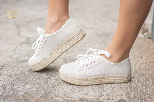 Zapatos Beige con Dorado Plataforma