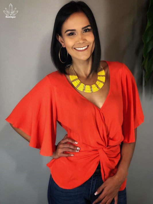Blusa Roja Mangas Nudo Frente