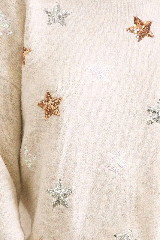 Sweater Beige Estrellas Lentejuelas
