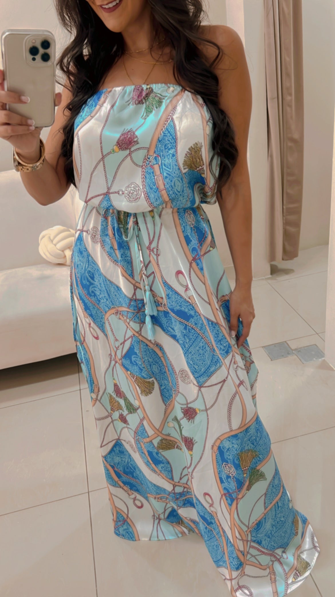 Vestido Blanco Strapless Estampado