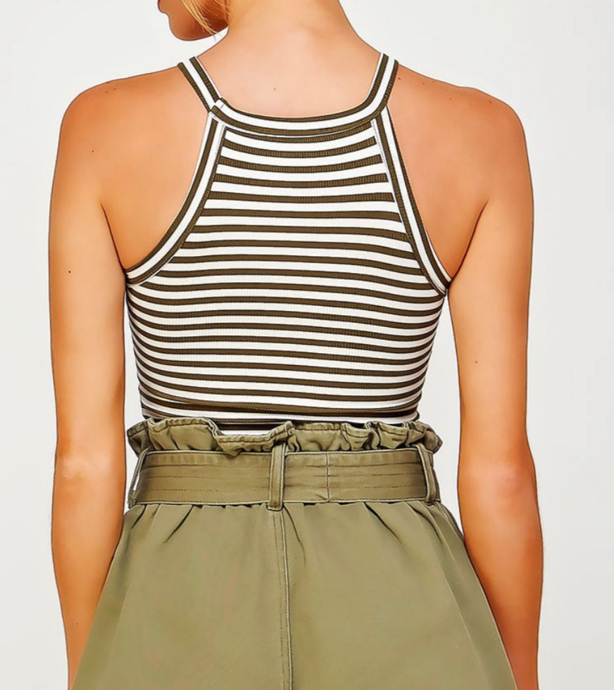 Crop Top Tirantes Rayas Negras y Beige
