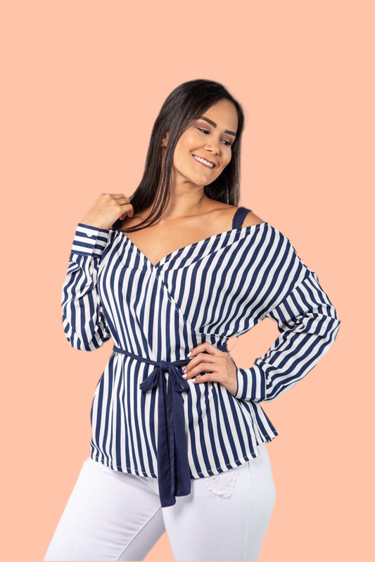 Blusa Blanca Rayas Azules