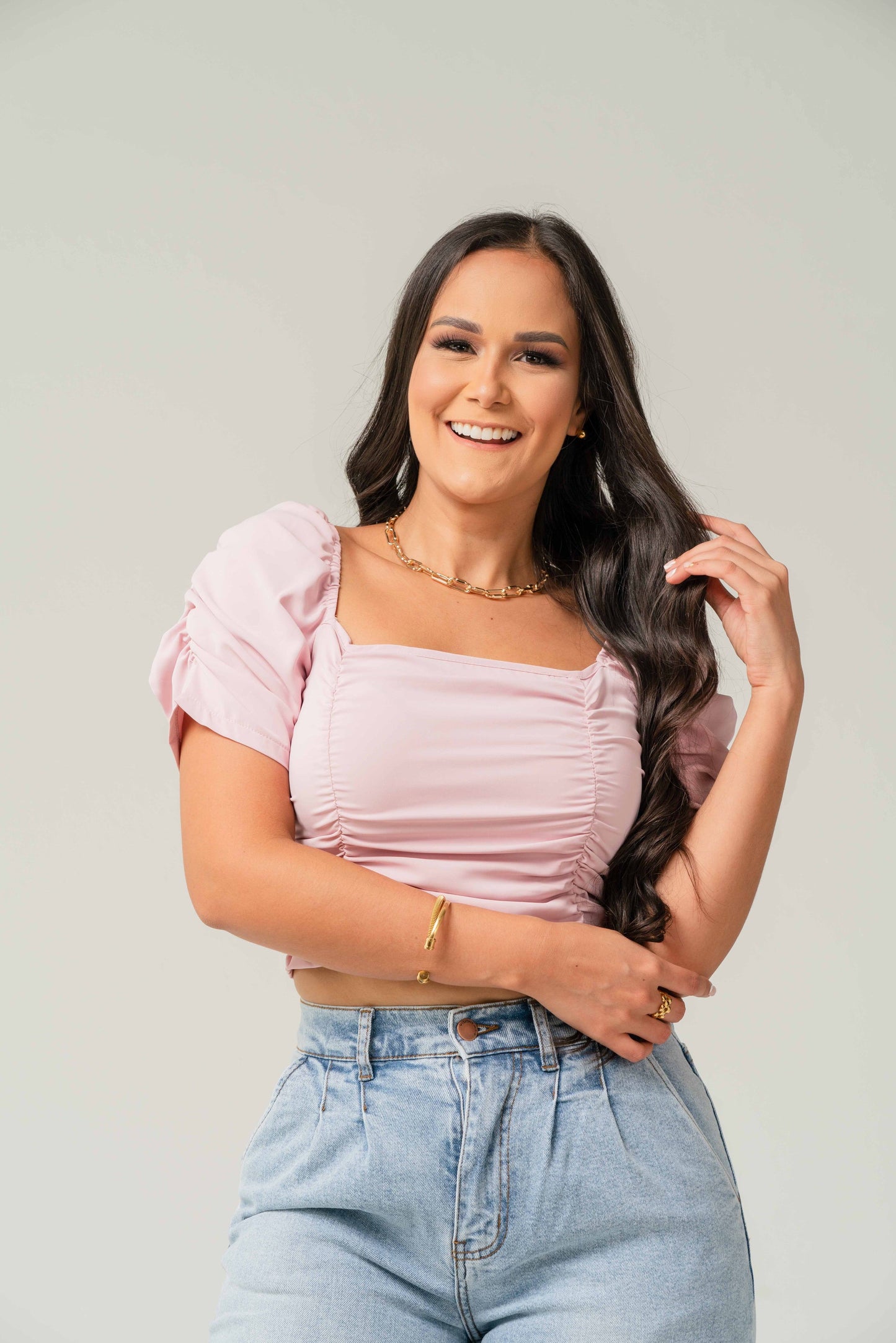 Blusa Palo Rosa Mangas Bombachas